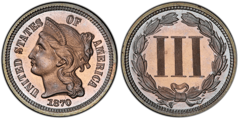 1870 Proof Nickel Three Cent Piece