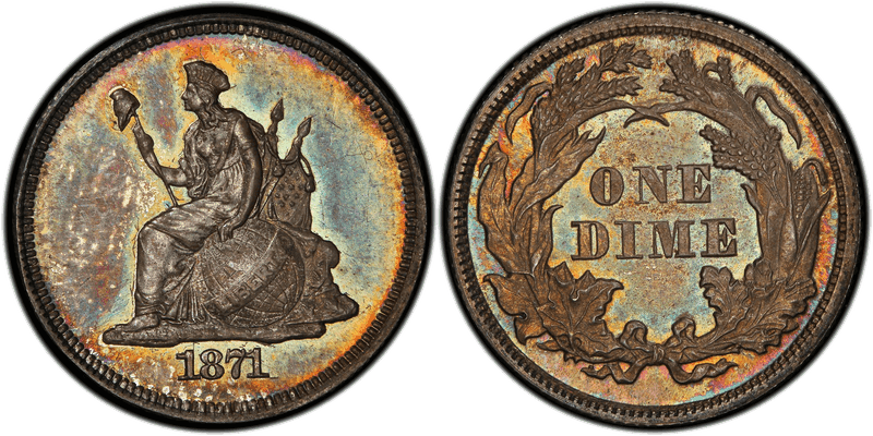 1871 Proof Dime Pattern - J-1077