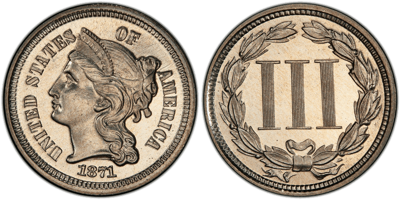 1871 Proof Nickel Three Cent Piece