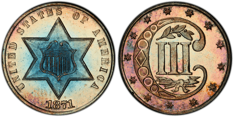 1871 Proof Silver Three Cent Piece