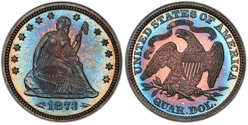 1873 Proof Seated Liberty Quarter - Arrows