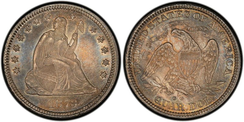 1873 (CC) Seated Liberty Quarter - No Arrows