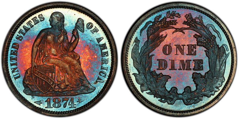 1874 Proof Seated Liberty Dime - Arrows