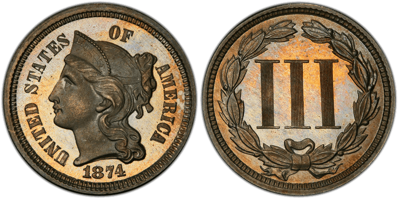 1874 Proof Nickel Three Cent Piece