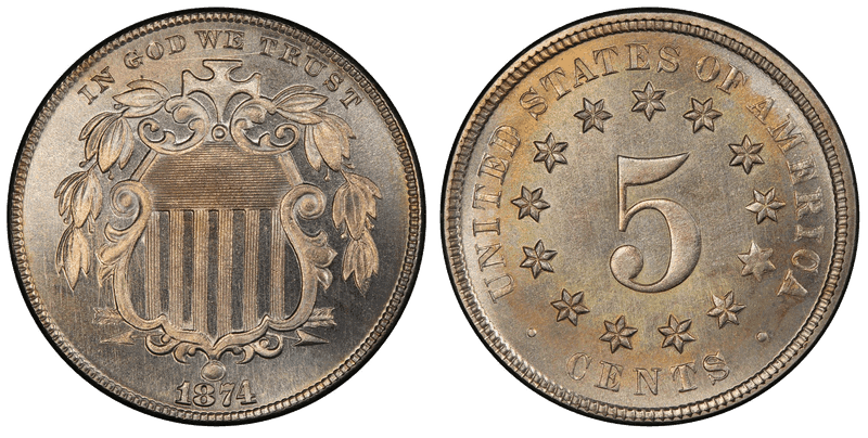 1874 Proof Shield Nickel