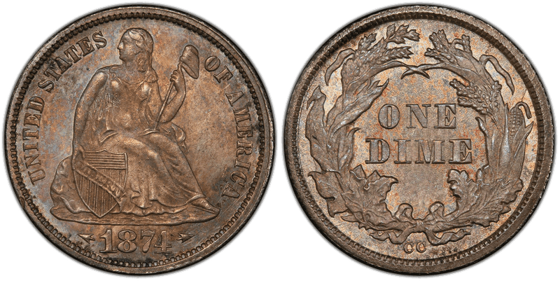 1874 Seated Liberty Dime