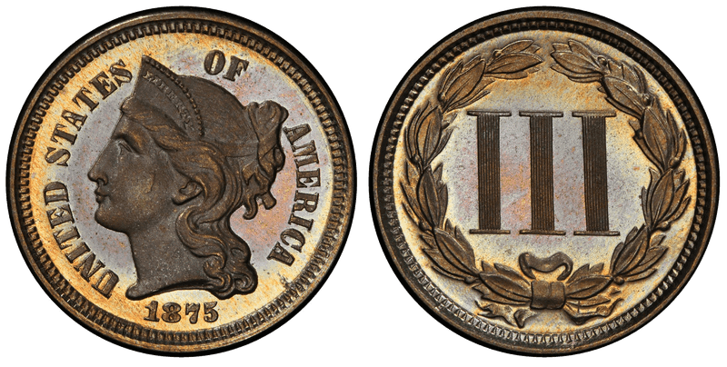 1875 Proof Nickel Three Cent Piece