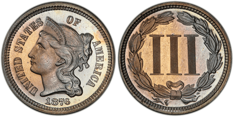 1876 Proof Nickel Three Cent Piece