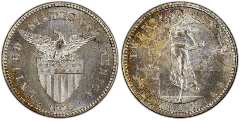 1908 Proof Philippine Twenty Centavos