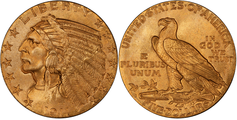 1911 (S) Indian Head Half Eagle