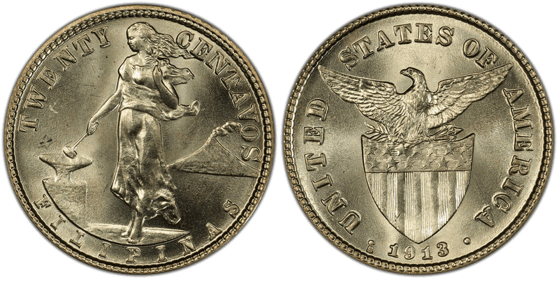 1913 Philippine Twenty Centavos