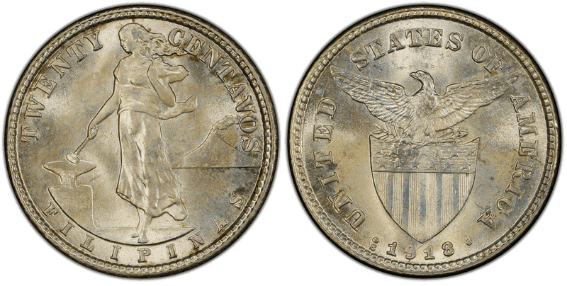 1918 Philippine Twenty Centavos