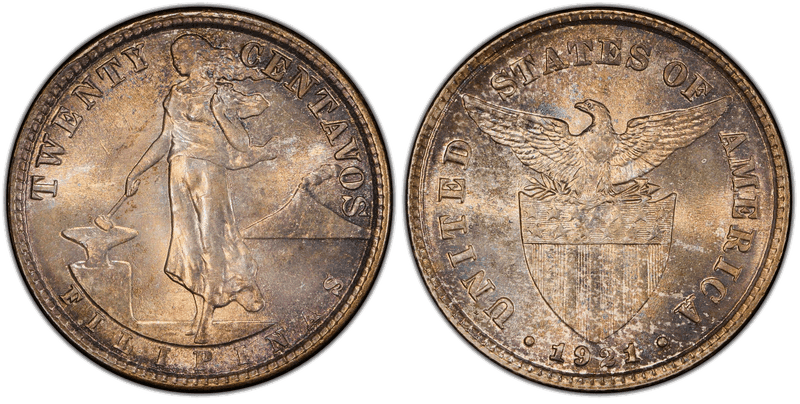 1921 Philippine Twenty Centavos