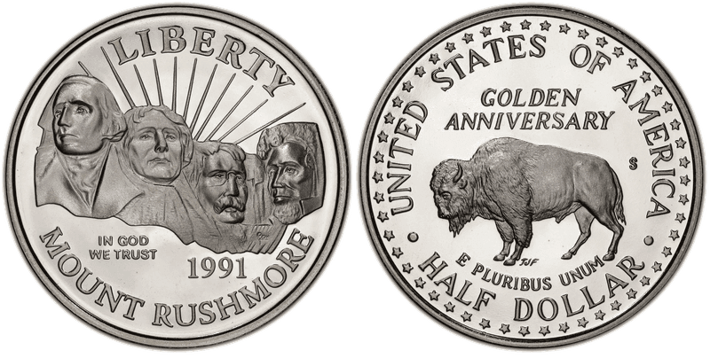 1991 (S) Proof Mount Rushmore Golden Anniversary Commemorative Half Dollar