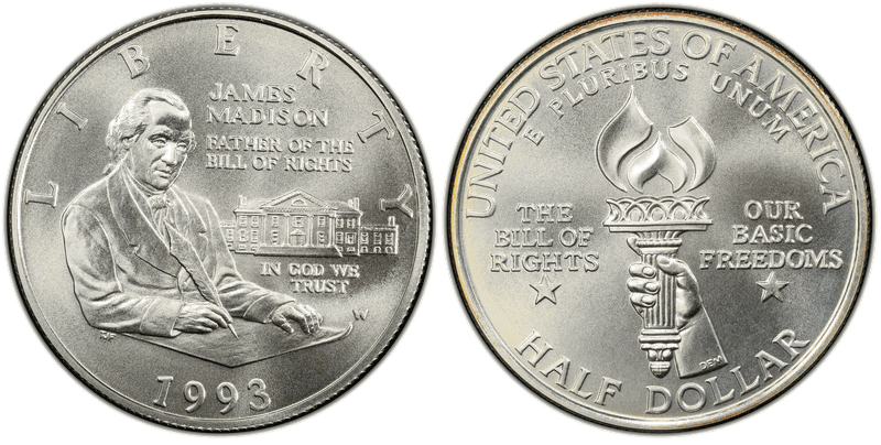 1993 (W) James Madison / Bill of Rights Commemorative Half Dollar