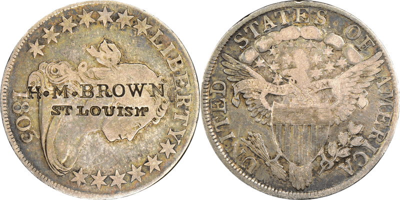 (1838-41) Token HT-186, St. Louis on 1803 50c MO