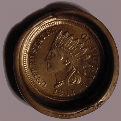 1862 Indian Head Cent Capped Die (Deep Cap)