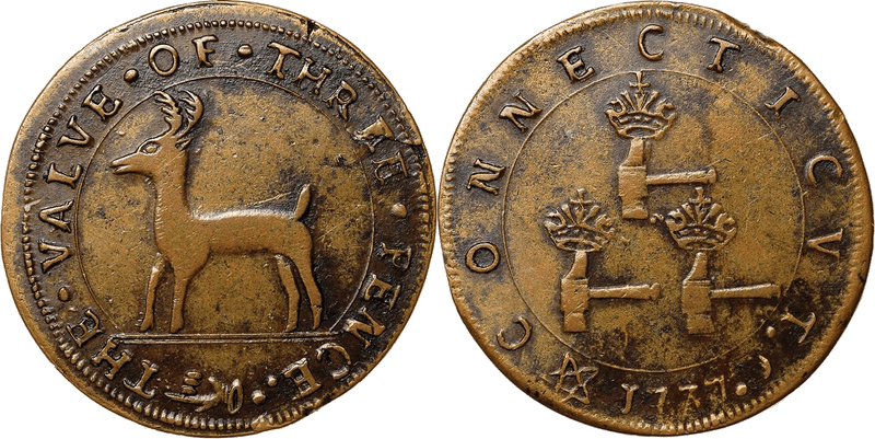 1737 Higley Copper Threepence - Three Hammers, CONNECTICVT