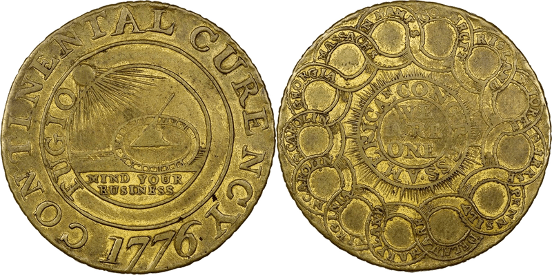1776 Continental Curency - Brass Dollar (Type 2)