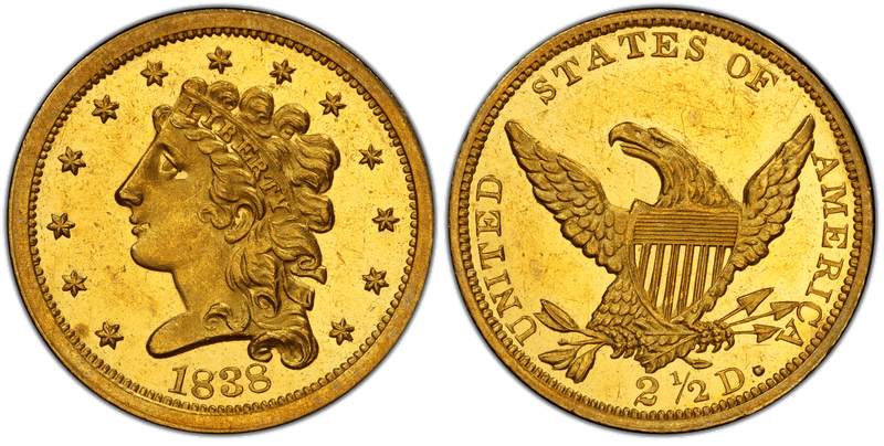 1838 Proof Classic Head Quarter Eagle
