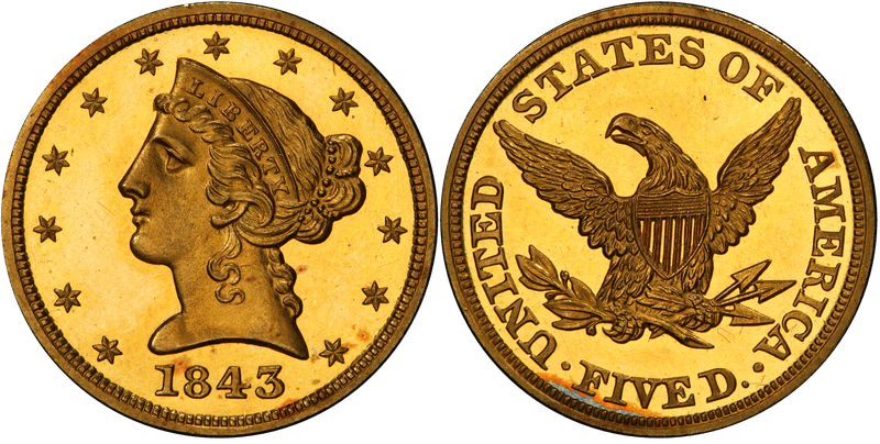 1843 Proof Liberty Head Half Eagle