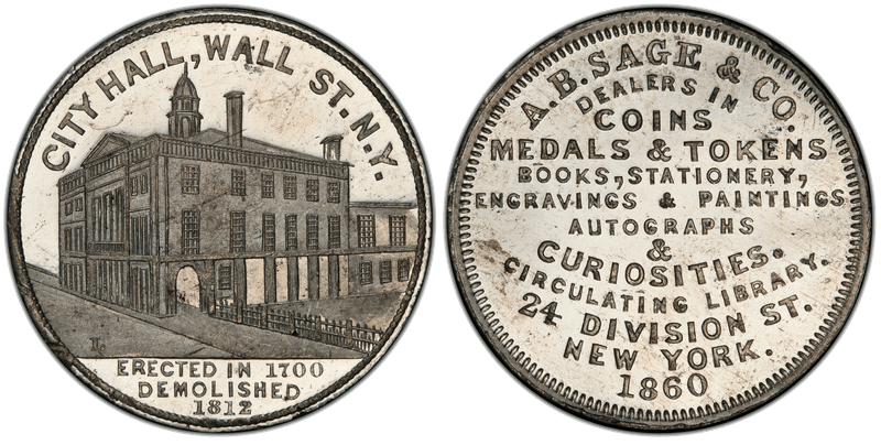 1860 Token Miller NY-752 White Metal 31mm A.B. Sage & Co. NY