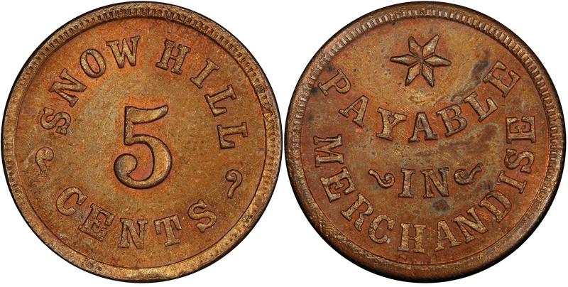 (1861-65) Copper Civil War Store Card F-100B-1a, Snow Hill WV