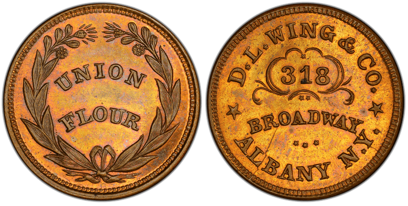 (1861-65) Copper Civil War Store Card F-10H-12a, D.L. Wing & Co. NY