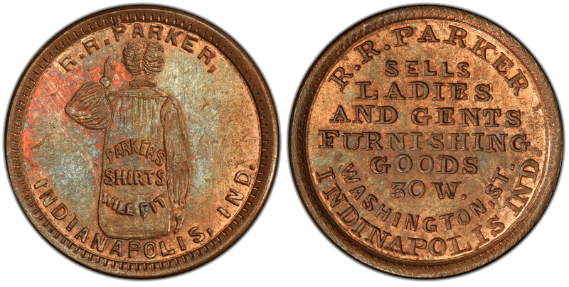(1861-65) Copper Civil War Store Card F-460N-1a, R.R. Parker IN
