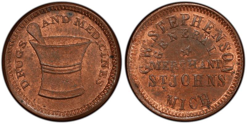 (1861-65) Copper Civil War Store Card F-915A-1a, G.W. Stephenson MI