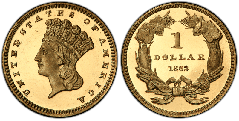 1862 Proof Liberty Gold Dollar