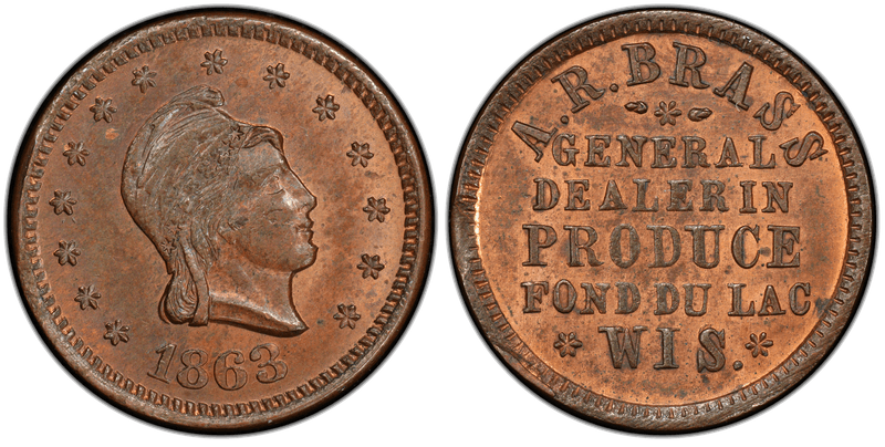 (1863) Copper Civil War Store Card F-220B-3a, A.R. WI