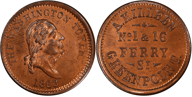 (1863) Copper Civil War Store Card F-330A-2a, A. Killeen NY