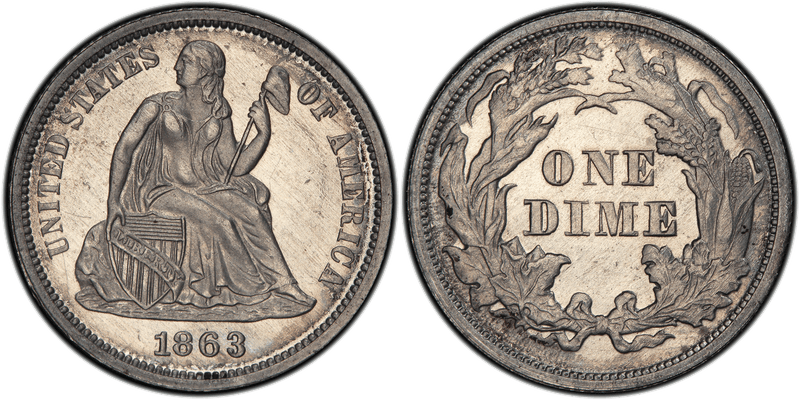 1863 Proof Dime Pattern - J-334