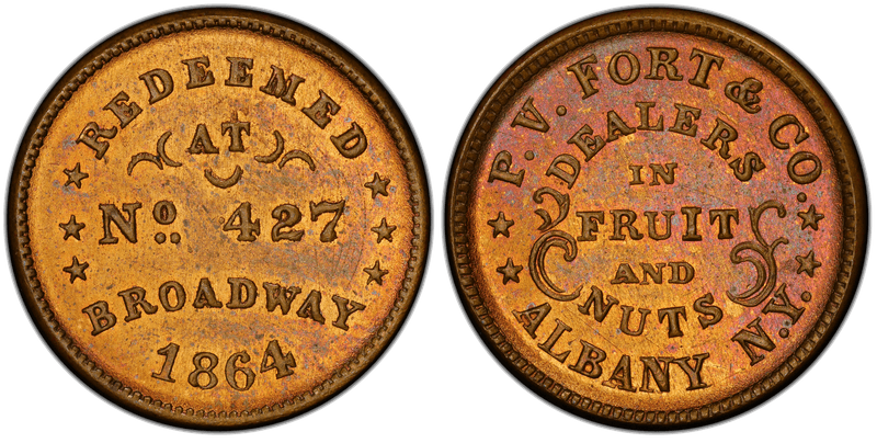 1864 Copper Civil War Store Card F-10B-1a, P.V. Fort & Co. NY