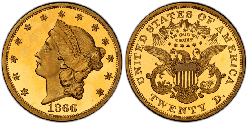 1866 Proof Liberty Head Double Eagle - Motto