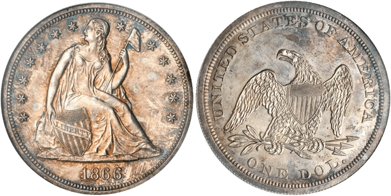 1866 Proof Seated Liberty Dollar - No Motto