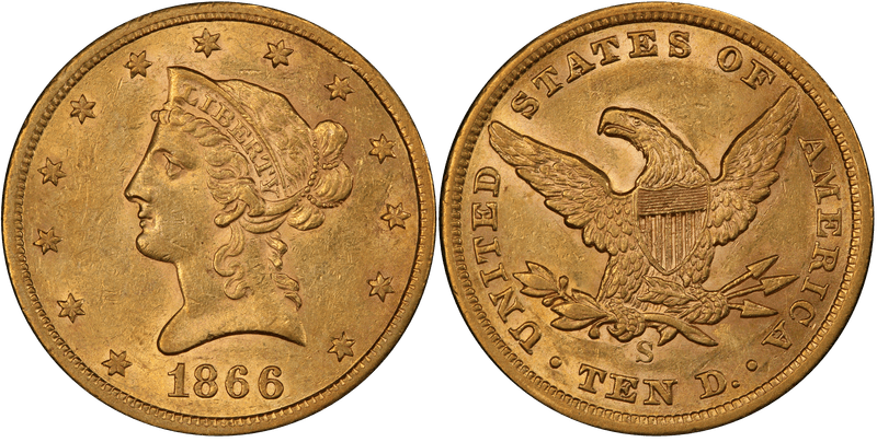 1866 (S) Liberty Head Eagle - No Motto