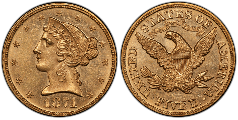 1874 Liberty Head Half Eagle