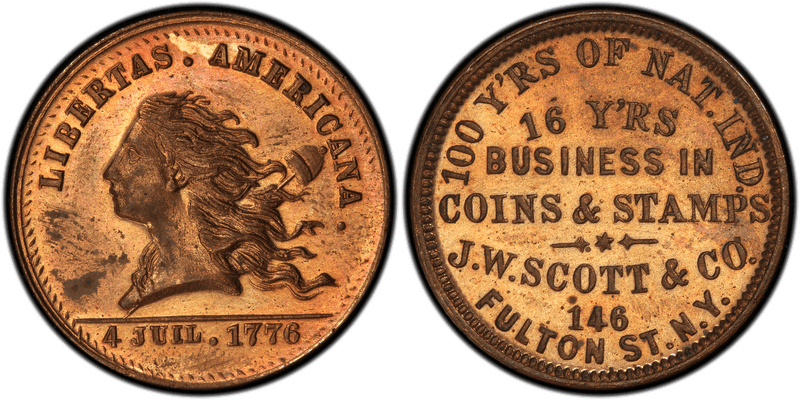 (1876) Copper Token NY-NY 830A, J.W. Scott & Co.