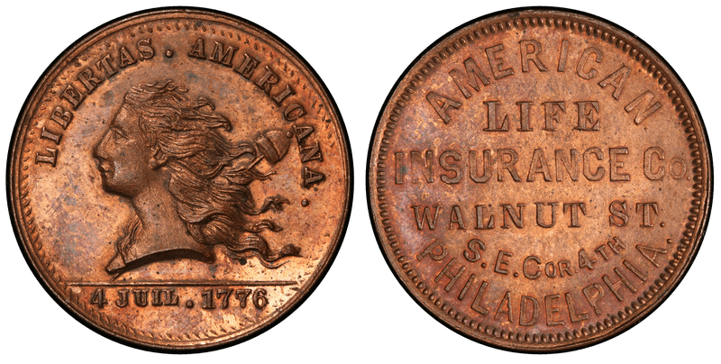 (1876) Copper Token Pa-Ph 810A, American Life Insurance Co.