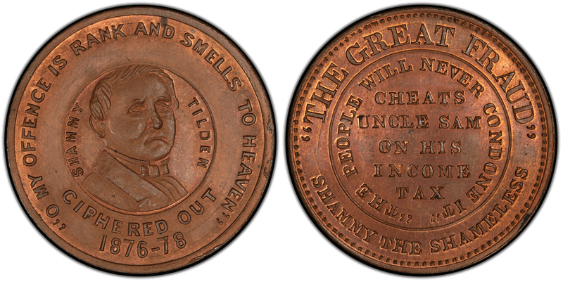 (1876) Copper Token SJT 1876-7, Samuel J. Tilden Campaign