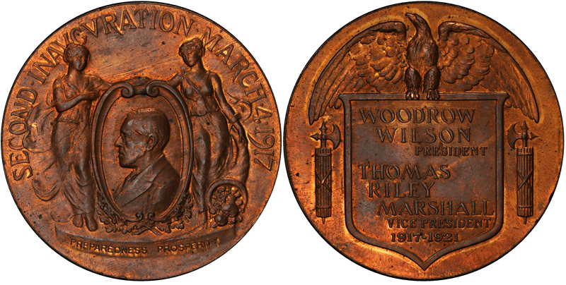(1917) Medal WW 1917-3 Bronze 51mm Woodrow Wilson Inaugural
