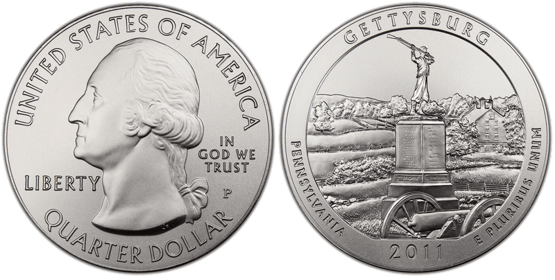 2011 (P) Burnished Gettysburg National Park 5 oz Silver Quarter