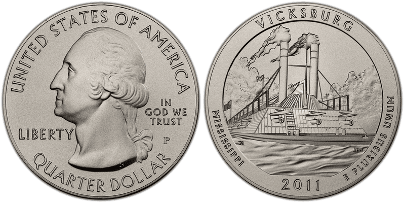 2011 (P) Burnished Vicksburg National Park 5 oz Silver Quarter
