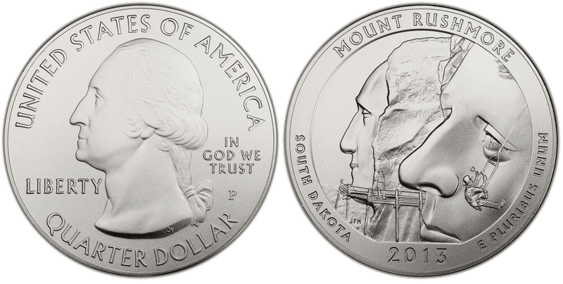 2013 (P) Burnished Mount Rushmore National Park 5 oz Silver Quarter