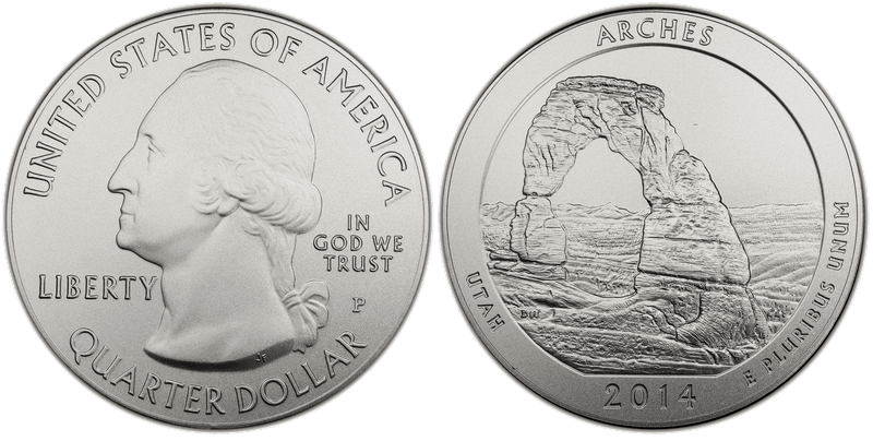 2014 (P) Burnished Arches National Park 5 oz Silver Quarter