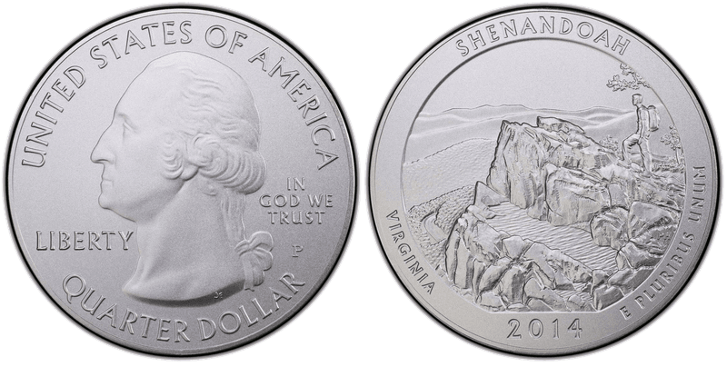 2014 (P) Burnished Shenandoah National Park 5 oz Silver Quarter