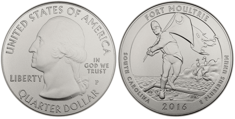 2016 (P) Burnished Fort Moultrie National Park 5 oz Silver Quarter