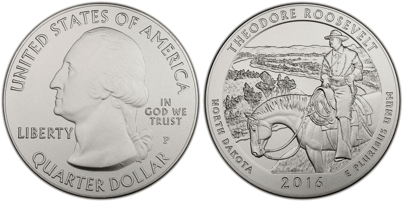 2016 (P) Burnished Theodore Roosevelt National Park 5 oz Silver Quarter